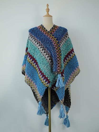 cárdigan de poncho étnico suave, bohemio