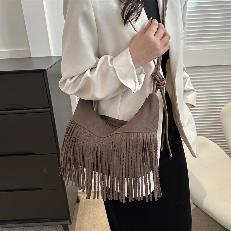 Bolso Boho Chic de gran capacidad - Resistente al agua, correas de hombro fijas, forro de poliéster, cierre de cremallera