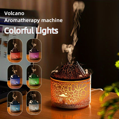 Difusor de aceites esenciales de volcán con luz colorida, humidificador de aire USB