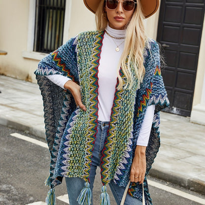 cárdigan de poncho étnico suave, bohemio