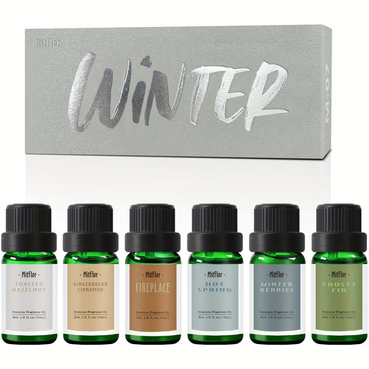 Aceites esenciales de invierno para difusores, 6 x10ml-bayas de invierno, canela de pan de jengibre, chimenea y más