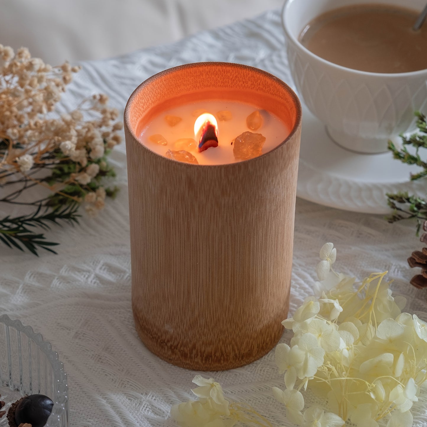 Vela de larga duración, velas únicas en tazas de bambú carbonizado