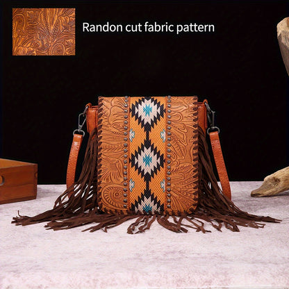 Bolso bandolera Boho Chic - Patrón étnico, detalles de remaches