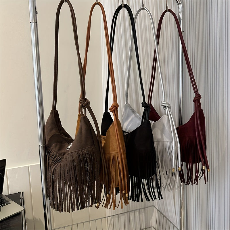 Bolso Boho Chic de gran capacidad - Resistente al agua, correas de hombro fijas, forro de poliéster, cierre de cremallera