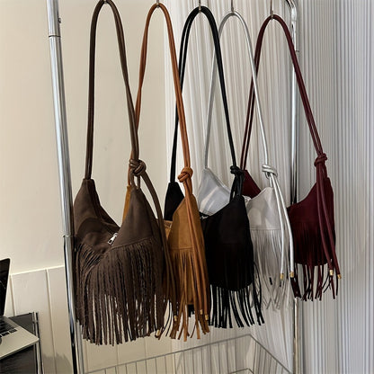 Bolso Boho Chic de gran capacidad - Resistente al agua, correas de hombro fijas, forro de poliéster, cierre de cremallera