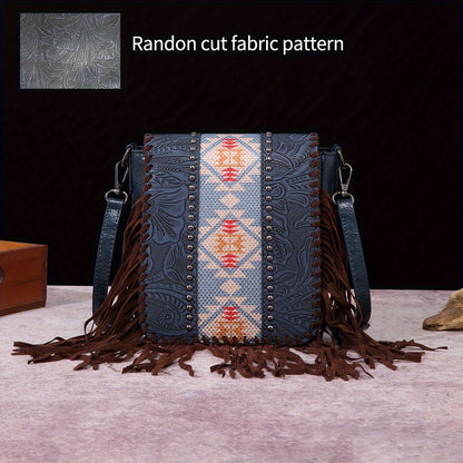 Bolso bandolera Boho Chic - Patrón étnico, detalles de remaches