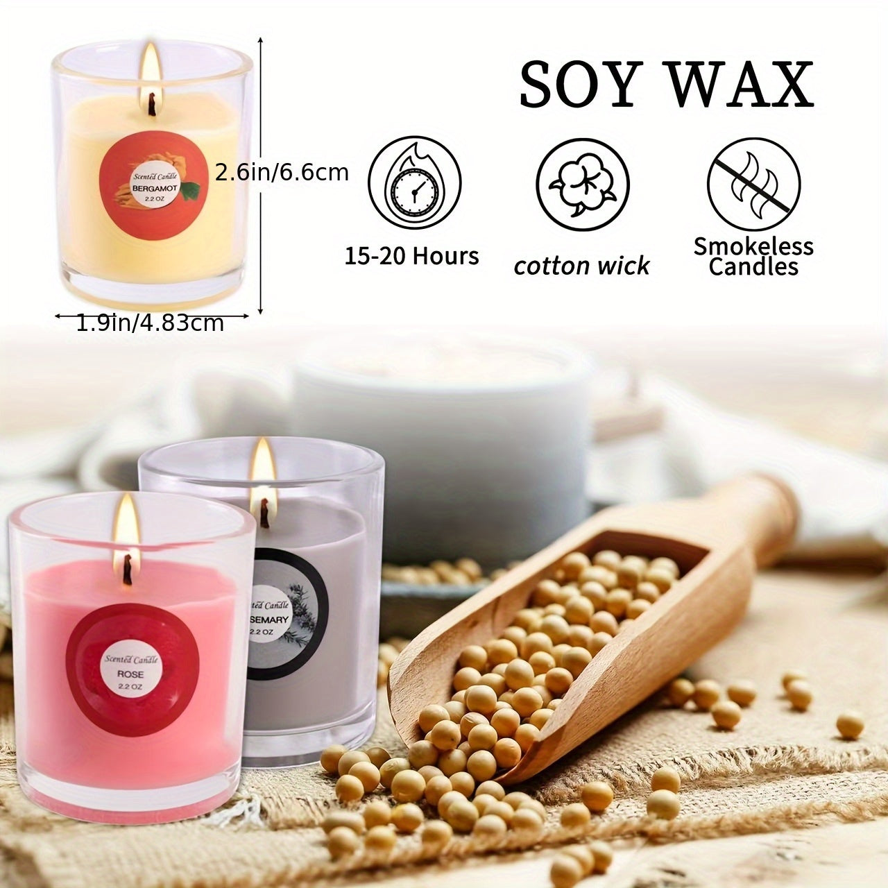 20 velas de cera de soja con mucho aroma | 10 aromas, juego de regalo de velas de tarro de vidrio