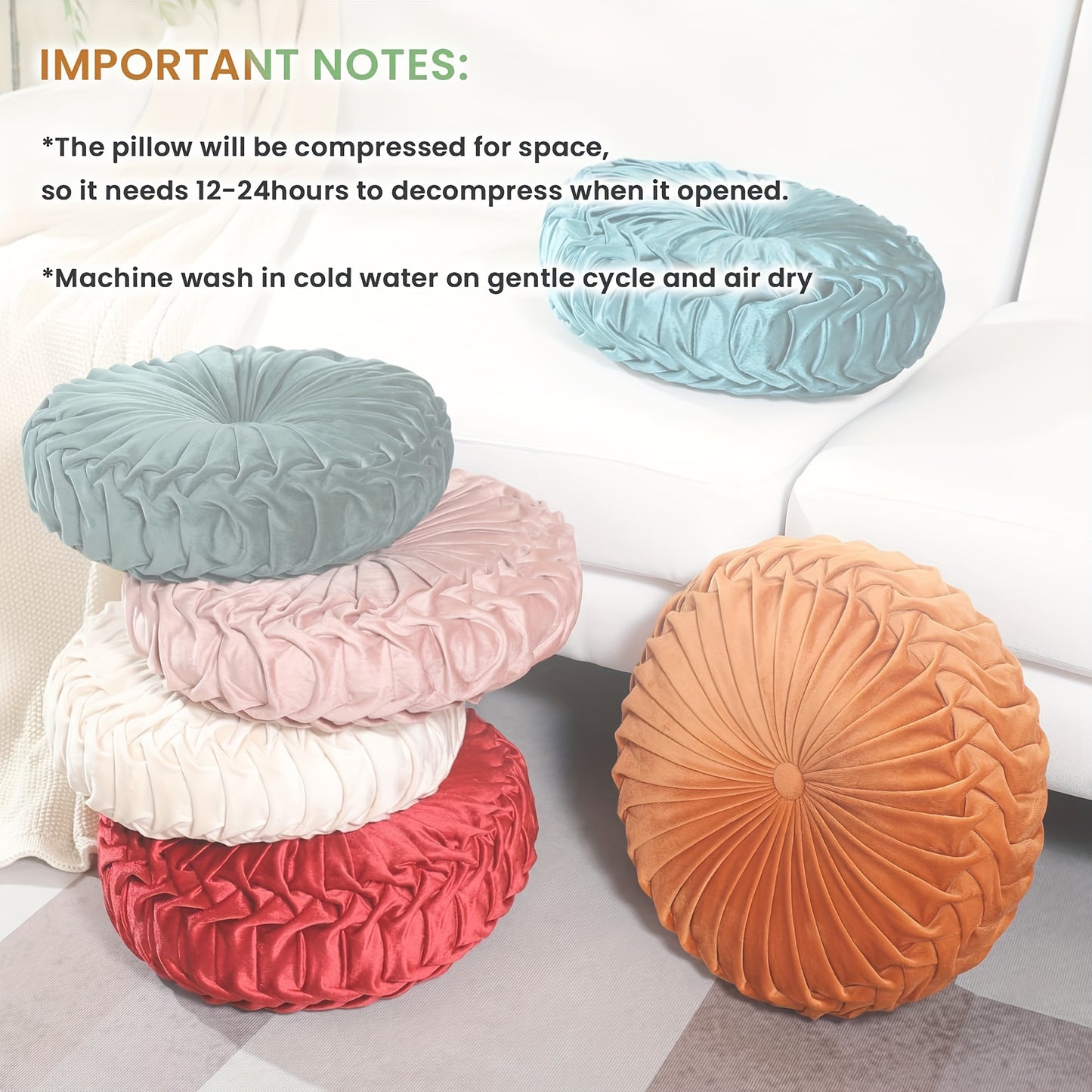 Juego de 2 piezas de lujosas almohadas redondas plisadas de terciopelo