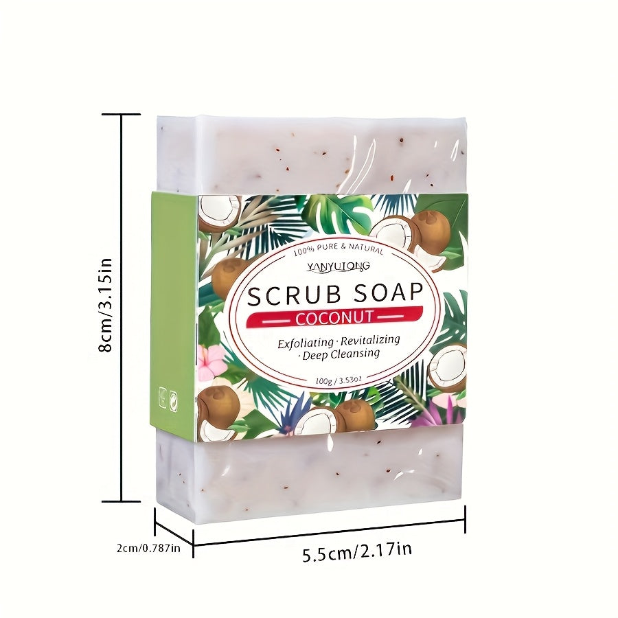 Jabón exfoliante de coco, enriquecidos con coco, manteca de karité y manteca de leche de cabra, limpian en profundidad y nutren la cara y el cuerpo, hidratan y suavizan la piel, no irritante.