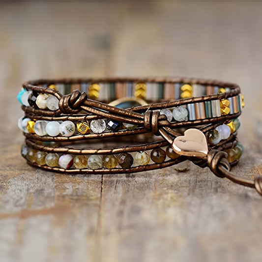 3 pulseras envolventes de cristal de jaspe natural, piedra de labradorita, cuentas de variedad, pulsera de hebra