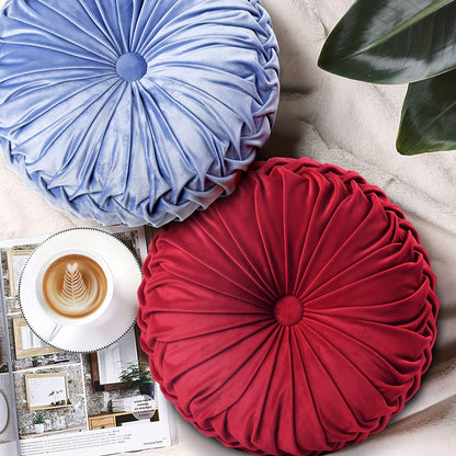 Juego de 2 piezas de lujosas almohadas redondas plisadas de terciopelo