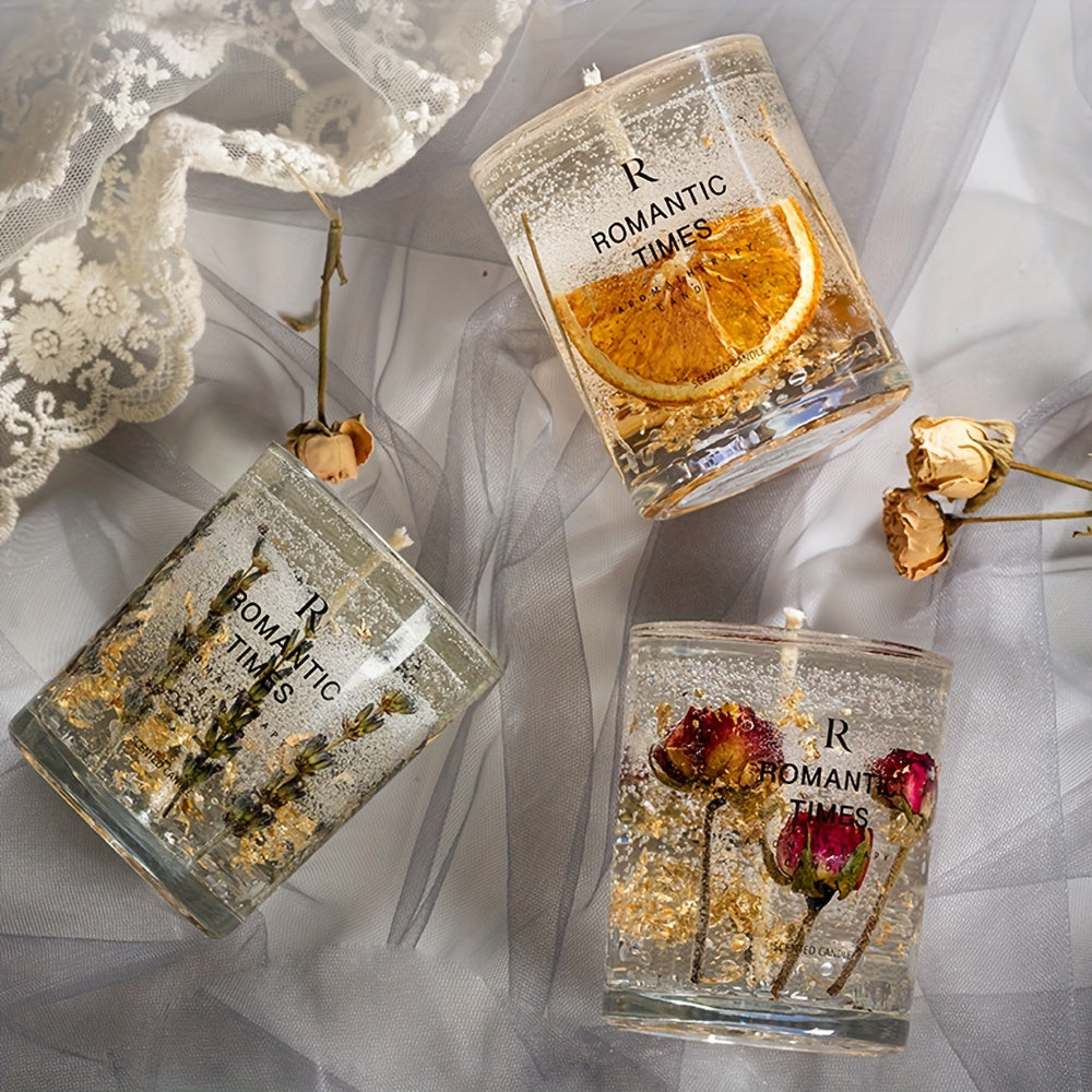 ROMANTICA Vela de soja perfumada floral con flores reales y aceites esenciales - Fragancia relajante, tiempo de quema de 50 horas, frasco de vidrio elegante