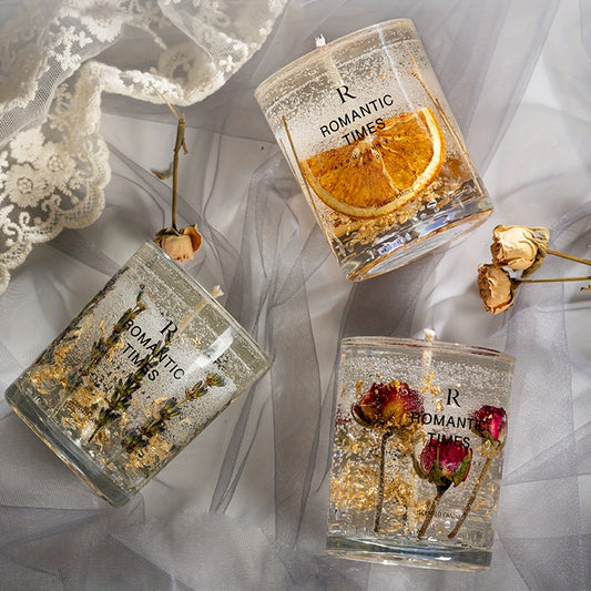ROMANTICA Vela de soja perfumada floral con flores reales y aceites esenciales - Fragancia relajante, tiempo de quema de 50 horas, frasco de vidrio elegante