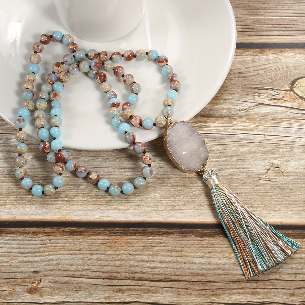 Colgante largo de estilo bohemio de piedra natural colorida