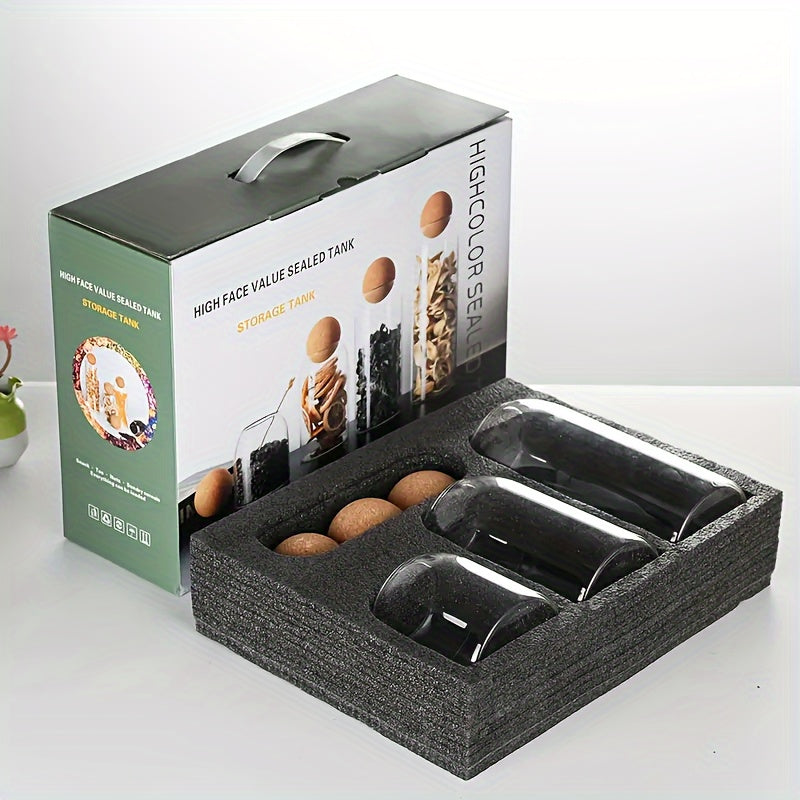 Juego de 3 frascos de almacenamiento de vidrio herméticos con tapas de corcho