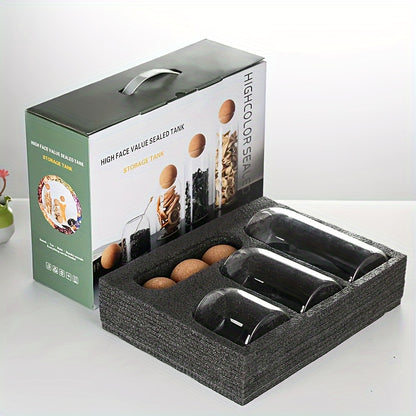 Juego de 3 frascos de almacenamiento de vidrio herméticos con tapas de corcho