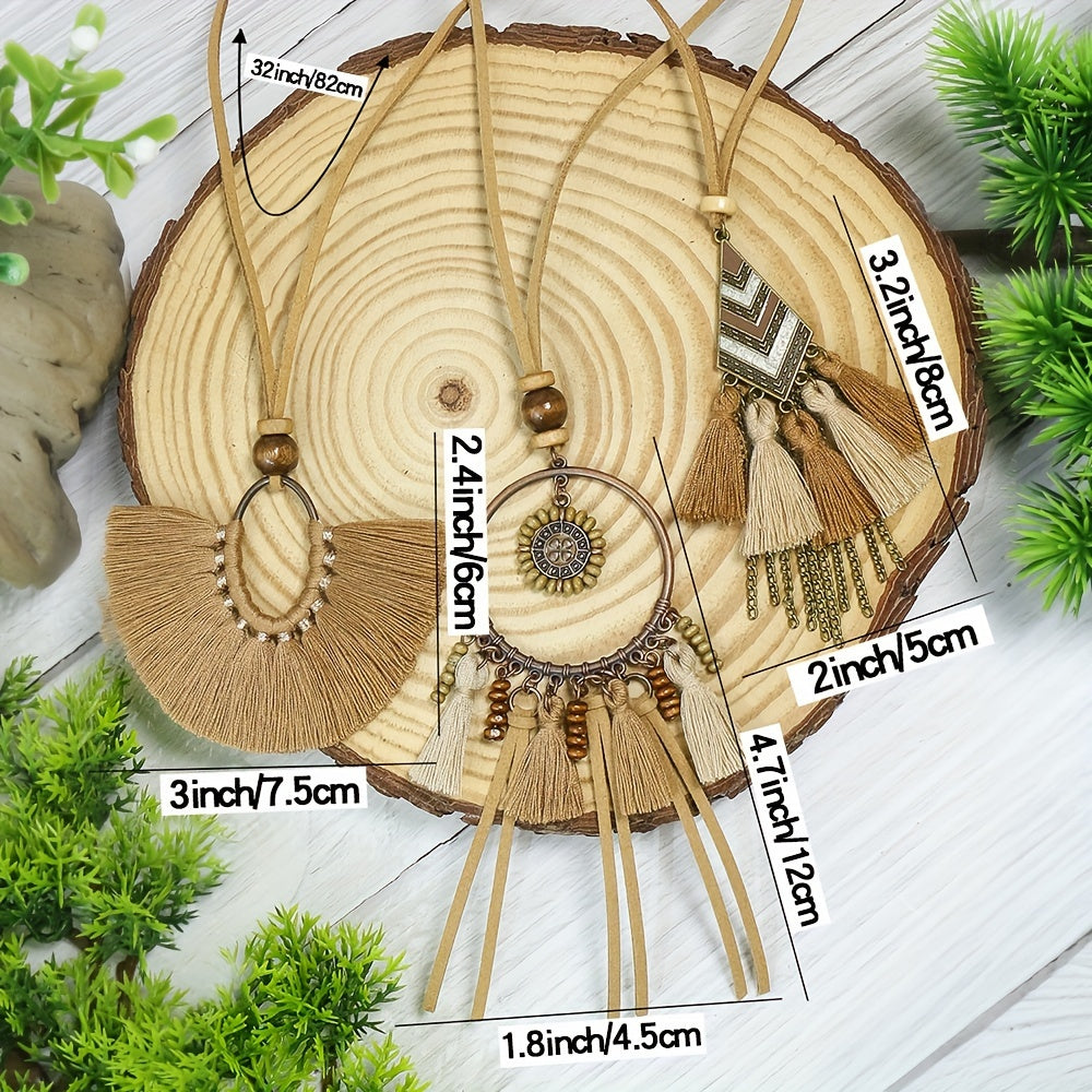 Collares colgantes de borlas y flores de inspiración vintage con detalles en diamantes de imitación - Aleación de zinc, acabado de bronce antiguo