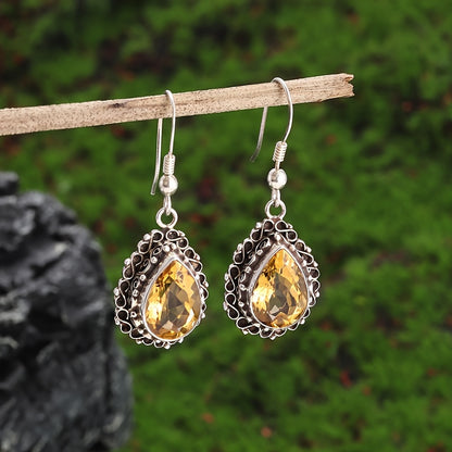 Pendientes colgantes de zirconia amarilla vintage en forma de pera