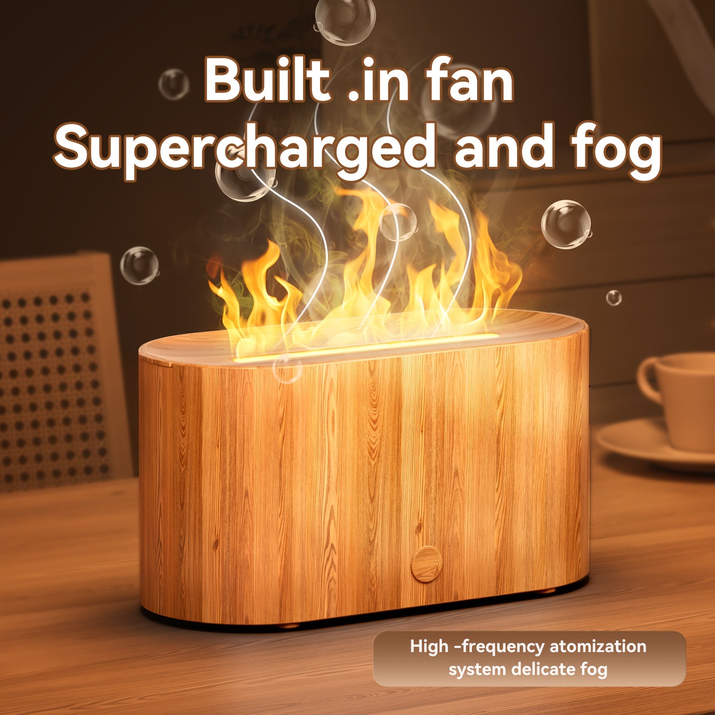 Humidificador y difusor con luz LED de llama simulada de 7 colores