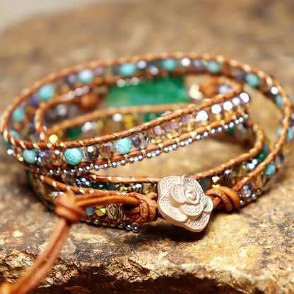 Pulsera de cuentas de 3 estilos Boho cuentas de ágata natural ajustable hecha a mano y cuerda de cuero