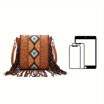 Bolso bandolera Boho Chic - Patrón étnico, detalles de remaches