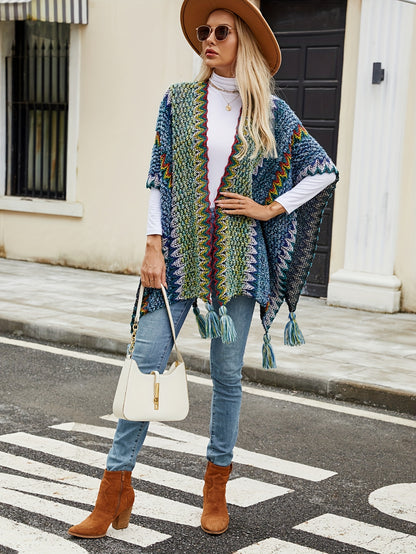 cárdigan de poncho étnico suave, bohemio