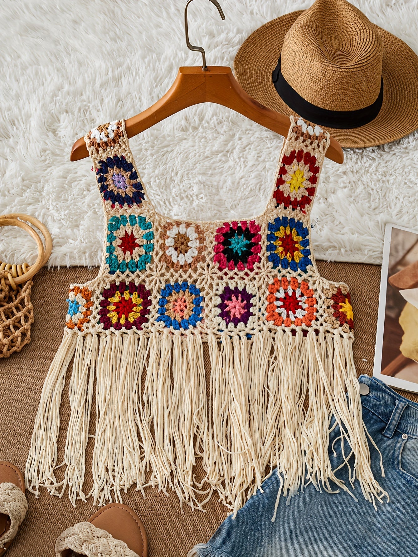 Top de bikini con flecos de ganchillo Boho Chic