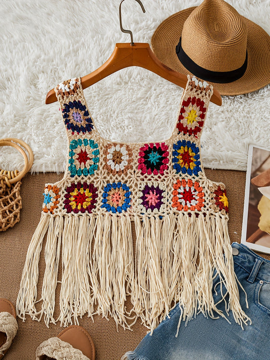 Top de bikini con flecos de ganchillo Boho Chic