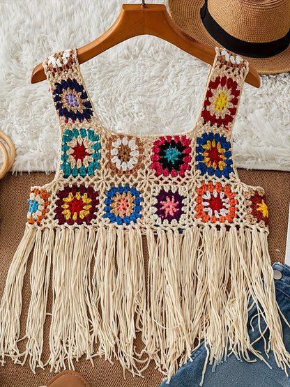 Top de bikini con flecos de ganchillo Boho Chic