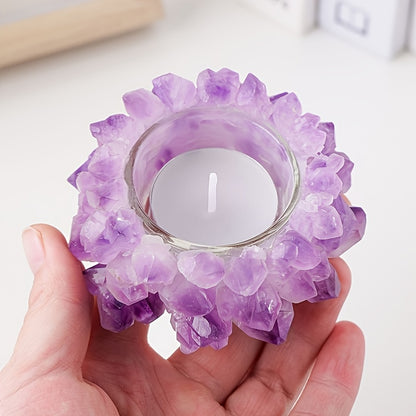 Portavelas de flores de amatista ecológico de piedra en bruto