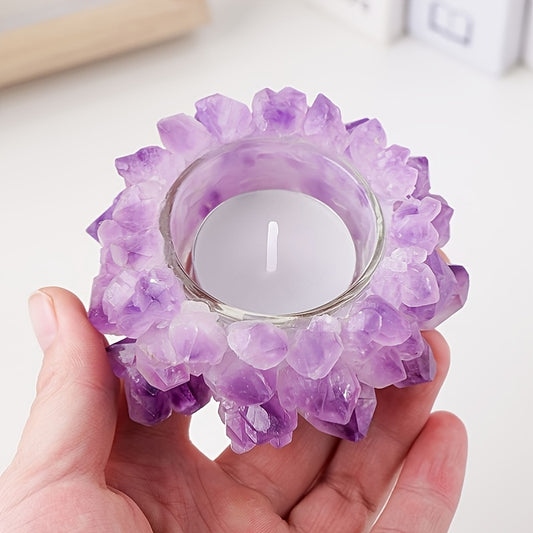 Portavelas de flores de amatista ecológico de piedra en bruto