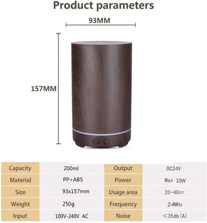 Mini difusor portátil de aceite de aromaterapia ultrasónico de grano de madera 7 humidificador de luz LED