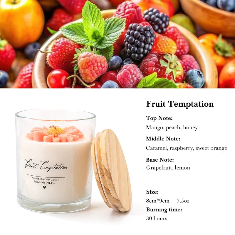 Velas de flores de cera de soja ecológica en taza de vidrio