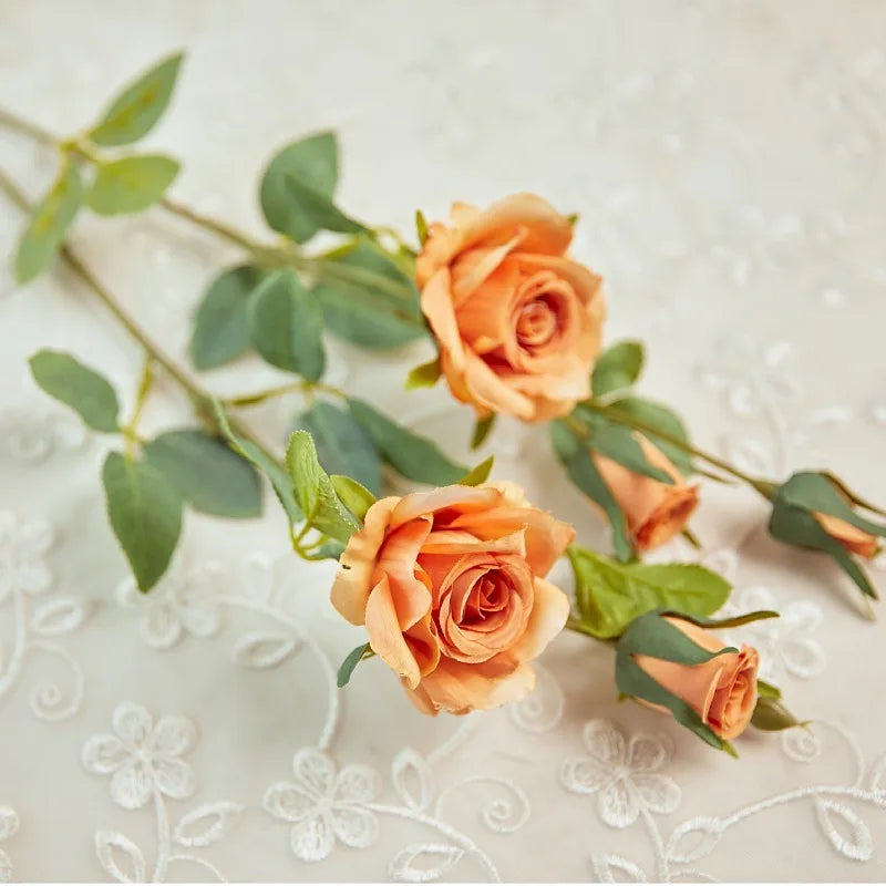 High quality artificial silk rose flowers, long branch, 5 heads