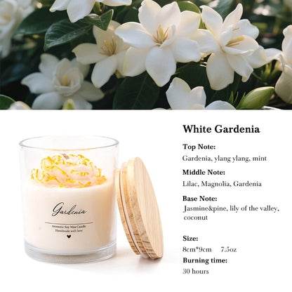 Velas de flores de cera de soja ecológica en taza de vidrio