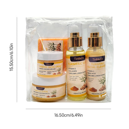 5 paquetes de conjunto de cuidado facial de cúrcuma, suero de cúrcuma, jabón de cúrcuma, crema facial de cúrcuma, limpiador facial de cúrcuma, exfoliante corporal de cúrcuma