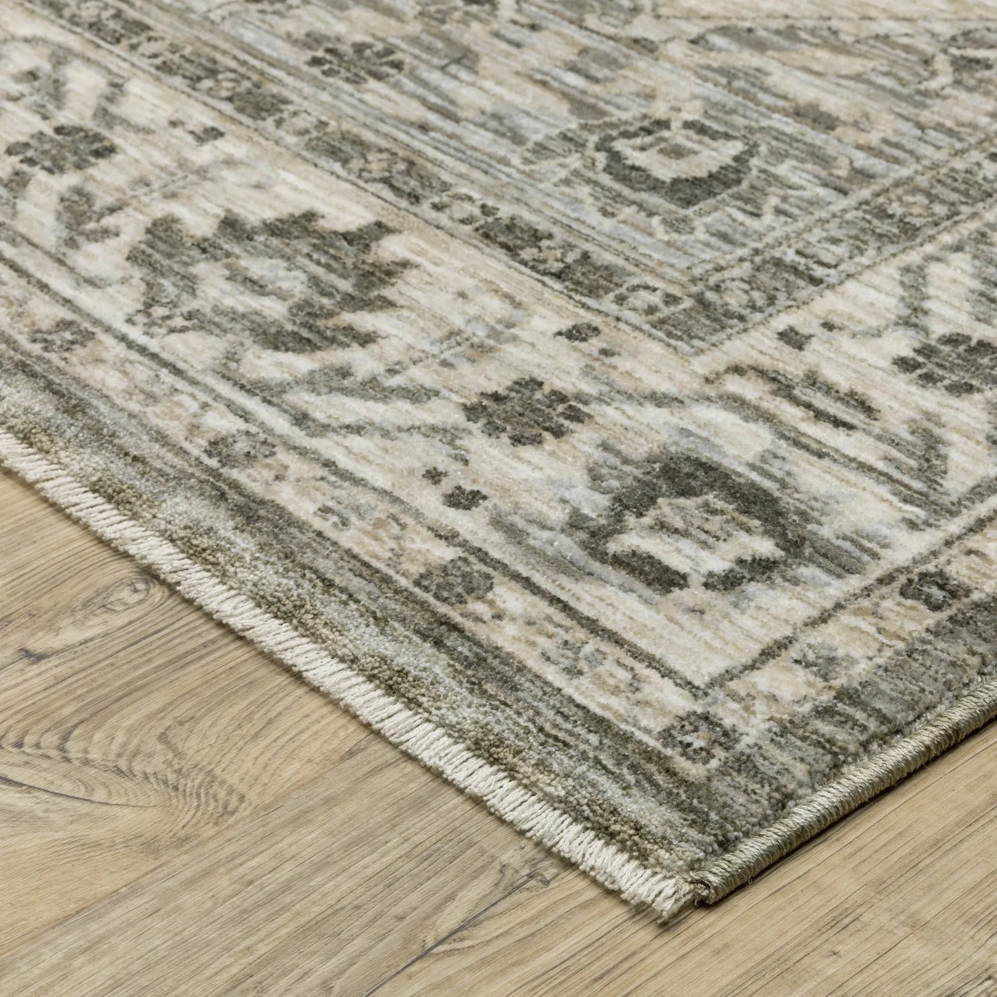 Beige and gray medallion runner rug in soft wool and cotton 