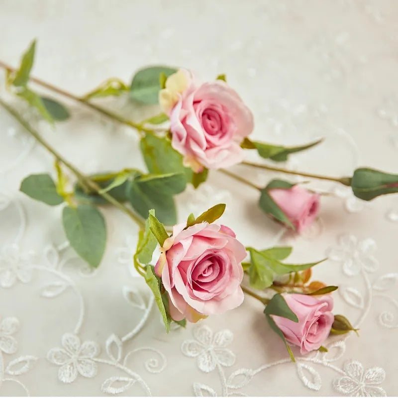 High quality artificial silk rose flowers, long branch, 5 heads