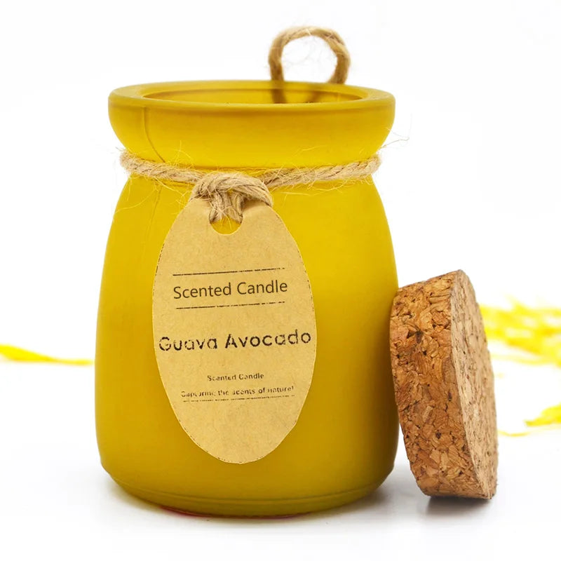 tarro de vidrio, velas perfumadas con aroma con tapa de corcho