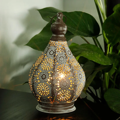 Moroccan metal pendant lamp powered by battery 
