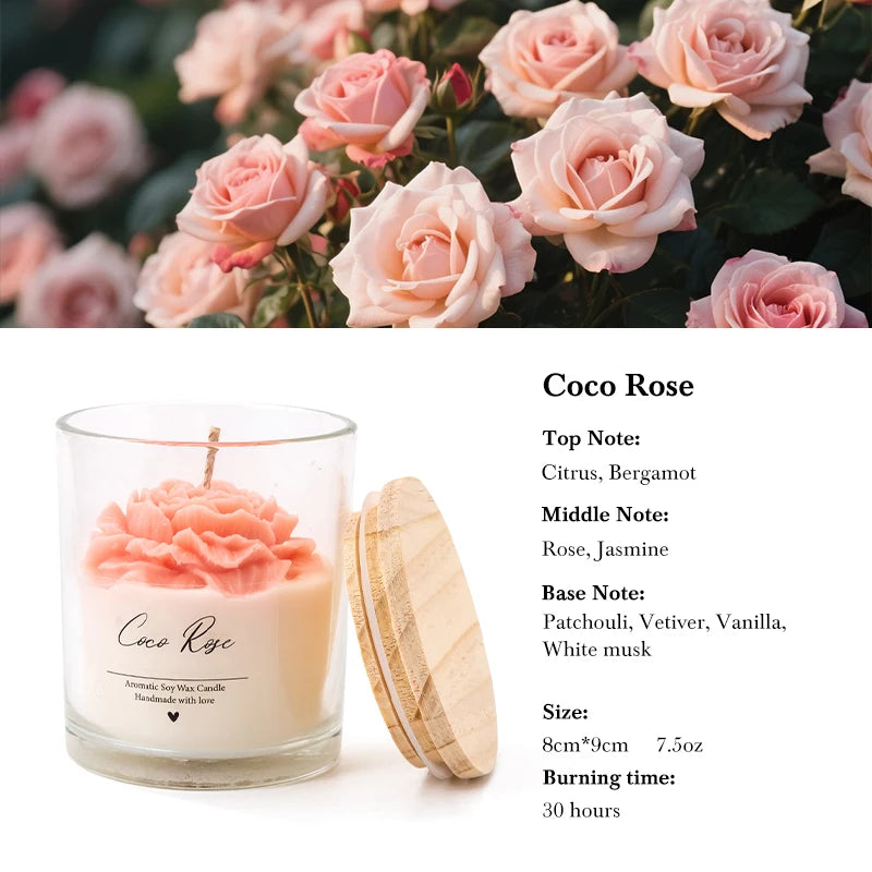 Velas de flores de cera de soja ecológica en taza de vidrio