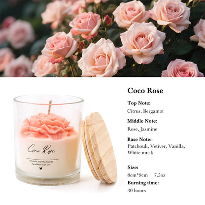 Velas de flores de cera de soja ecológica en taza de vidrio