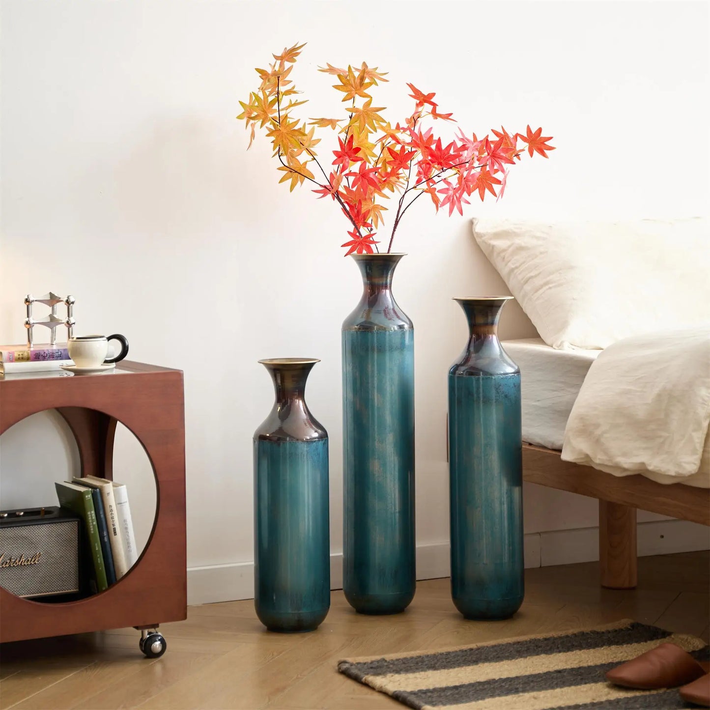 Juego de 3 Jarrones de metal azul de piso