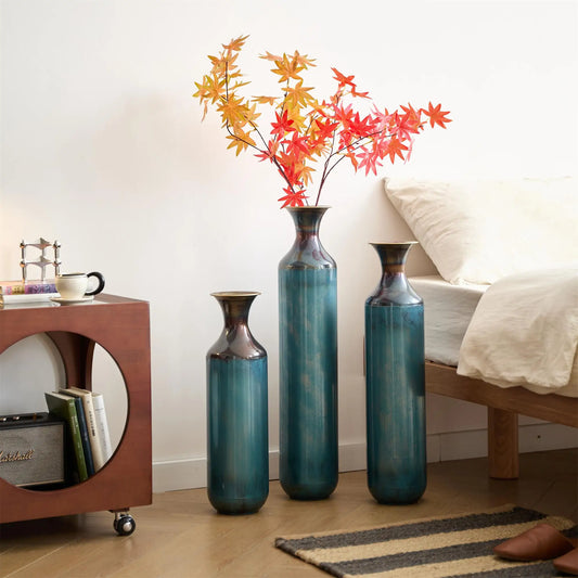 Juego de 3 Jarrones de metal azul de piso