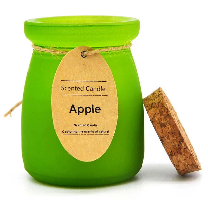 tarro de vidrio, velas perfumadas con aroma con tapa de corcho