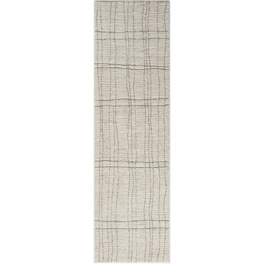 Ivory Grey Handmade Wool Polyester Cotton Runner Rug