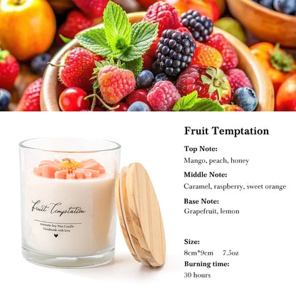 Velas de flores de cera de soja ecológica en taza de vidrio