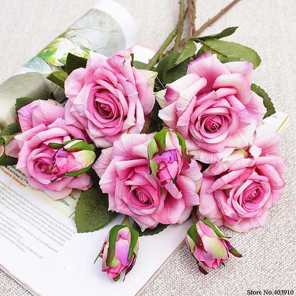 Hermosas rosas rama flor seda Flores artificiales