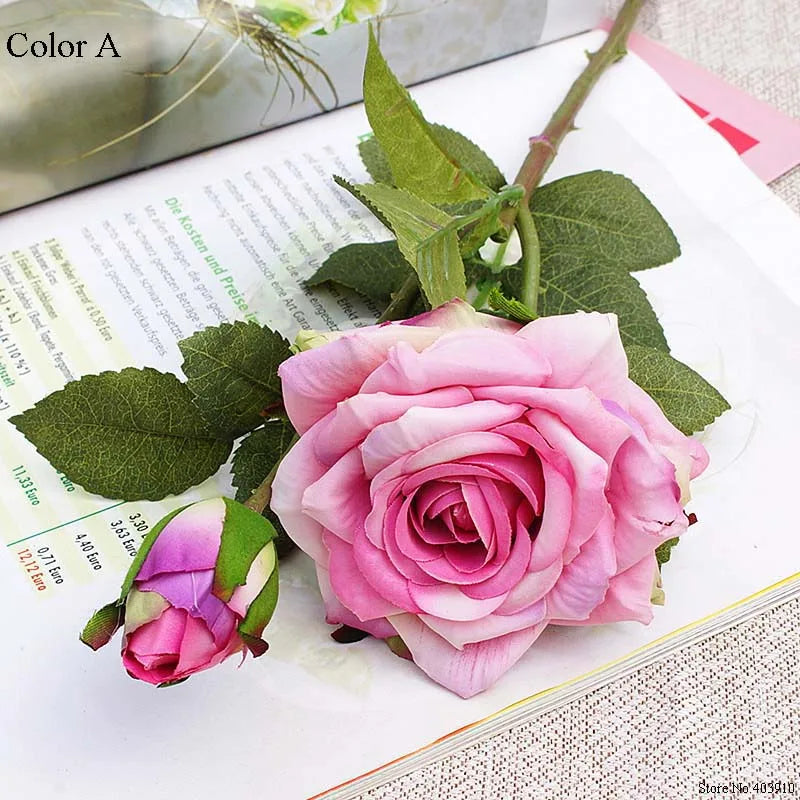 Hermosas rosas rama flor seda Flores artificiales