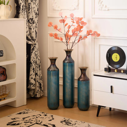 Juego de 3 Jarrones de metal azul de piso
